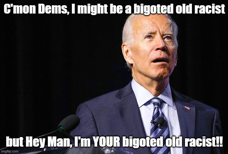 Bigot Biden | C'mon Dems, I might be a bigoted old racist; but Hey Man, I'm YOUR bigoted old racist!! | image tagged in biden,joe biden,creepy joe biden,cool joe biden,sad joe biden | made w/ Imgflip meme maker