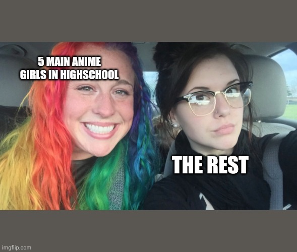 WEEBS UNITE | 5 MAIN ANIME GIRLS IN HIGHSCHOOL; THE REST | image tagged in anime,memes | made w/ Imgflip meme maker