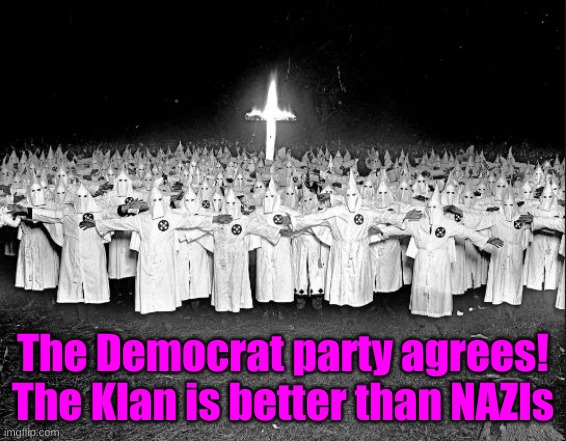 KKK Gathering | The Democrat party agrees! The Klan is better than NAZIs | image tagged in kkk gathering | made w/ Imgflip meme maker