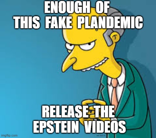 ENOUGH  OF  THIS  FAKE  PLANDEMIC; RELEASE  THE  EPSTEIN  VIDEOS | image tagged in covid19,coronavirus,plandemic,jeffrey epstein,blackmail,hoax | made w/ Imgflip meme maker