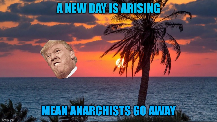 New Day | A NEW DAY IS ARISING; MEAN ANARCHISTS GO AWAY | image tagged in y u no | made w/ Imgflip meme maker
