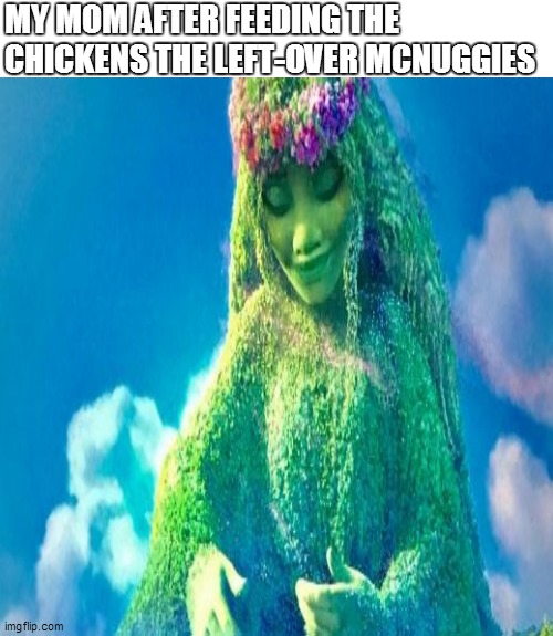 MY MOM AFTER FEEDING THE CHICKENS THE LEFT-OVER MCNUGGIES | image tagged in te ka/te fiti | made w/ Imgflip meme maker