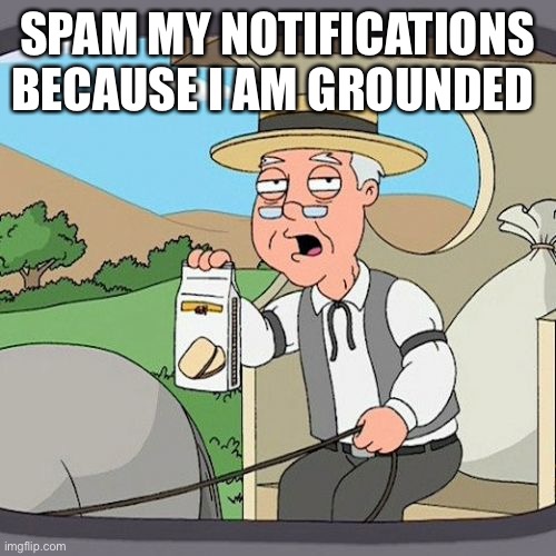 Ueueue | SPAM MY NOTIFICATIONS BECAUSE I AM GROUNDED | image tagged in memes,pepperidge farm remembers | made w/ Imgflip meme maker