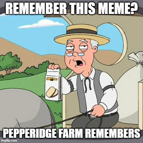 Pepperidge Farm Remembers | REMEMBER THIS MEME? PEPPERIDGE FARM REMEMBERS | image tagged in memes,pepperidge farm remembers | made w/ Imgflip meme maker