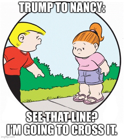 Family Circus | TRUMP TO NANCY:; SEE THAT LINE? I’M GOING TO CROSS IT. | image tagged in family circus | made w/ Imgflip meme maker