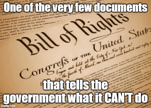 Bill of Rights  | One of the very few documents that tells the government what it CAN'T do | image tagged in bill of rights | made w/ Imgflip meme maker