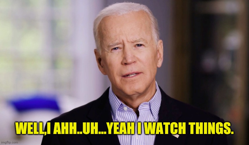 Joe Biden 2020 | WELL,I AHH..UH...YEAH I WATCH THINGS. | image tagged in joe biden 2020 | made w/ Imgflip meme maker