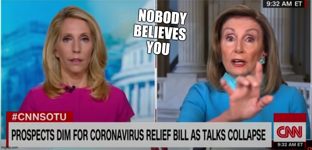 NOBODY BELIEVES; YOU | image tagged in nancy pelosi,now,parliament,copy,editor bbc,bbc | made w/ Imgflip meme maker