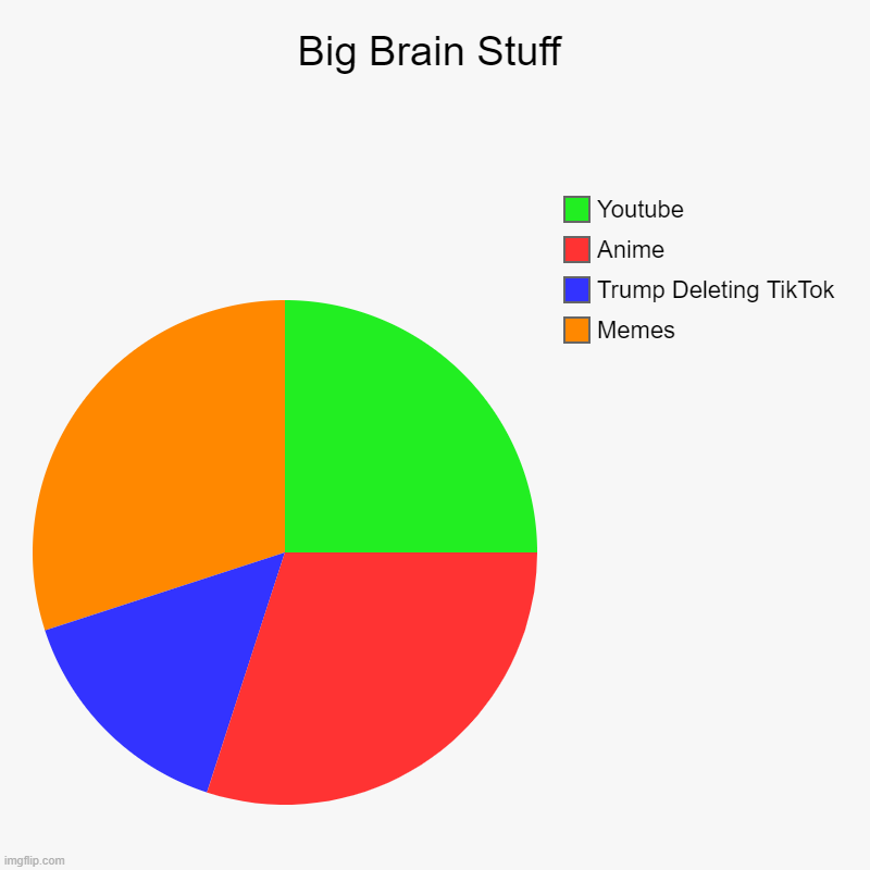 Big Brain Stuff | Memes, Trump Deleting TikTok, Anime, Youtube | image tagged in charts,pie charts | made w/ Imgflip chart maker