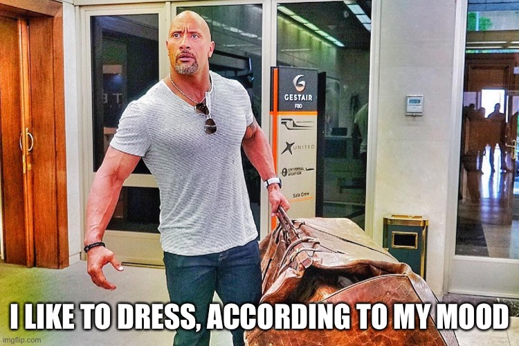 The rock bag | I LIKE TO DRESS, ACCORDING TO MY MOOD | image tagged in the rock bag | made w/ Imgflip meme maker