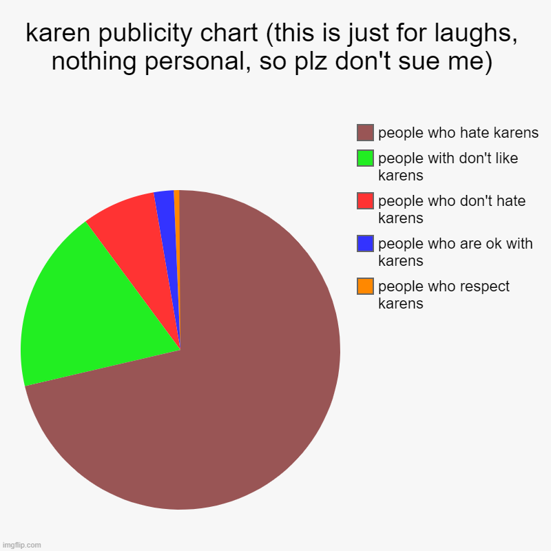 karen chart | karen publicity chart (this is just for laughs, nothing personal, so plz don't sue me) | people who respect karens, people who are ok with k | image tagged in charts,pie charts | made w/ Imgflip chart maker