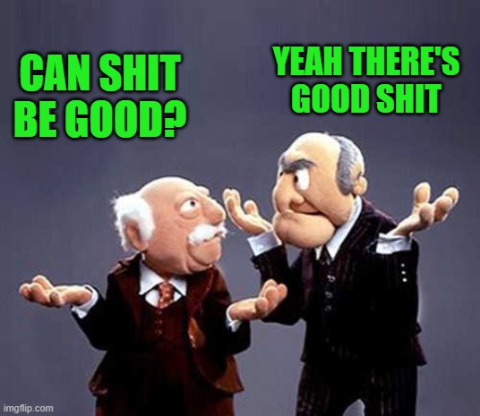 statler and waldorf | CAN SHIT BE GOOD? YEAH THERE'S GOOD SHIT | image tagged in statler and waldorf | made w/ Imgflip meme maker