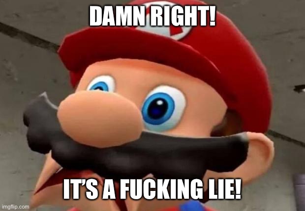 Mario WTF | DAMN RIGHT! IT’S A FUCKING LIE! | image tagged in mario wtf | made w/ Imgflip meme maker