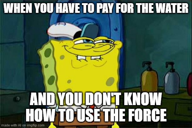 Don't You Squidward | WHEN YOU HAVE TO PAY FOR THE WATER; AND YOU DON'T KNOW HOW TO USE THE FORCE | image tagged in memes,don't you squidward | made w/ Imgflip meme maker