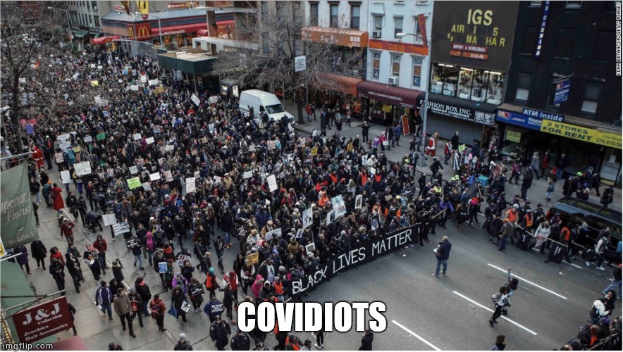 BLM riot | COVIDIOTS | image tagged in blm riot | made w/ Imgflip meme maker