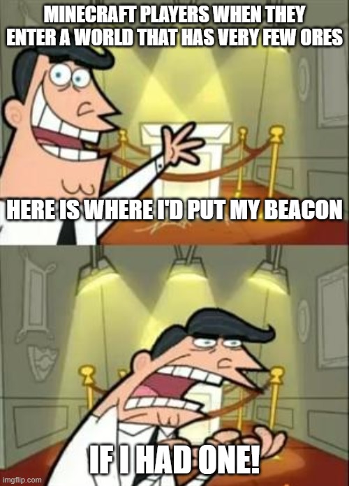 Some minecraft worlds are just unfair | MINECRAFT PLAYERS WHEN THEY ENTER A WORLD THAT HAS VERY FEW ORES; HERE IS WHERE I'D PUT MY BEACON; IF I HAD ONE! | image tagged in if i had one | made w/ Imgflip meme maker