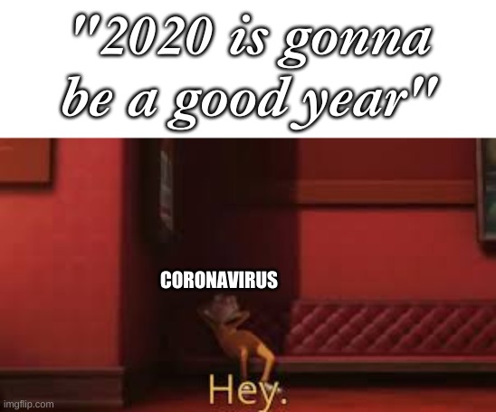 Good Year? | "2020 is gonna be a good year"; CORONAVIRUS | image tagged in despicable me - hey | made w/ Imgflip meme maker