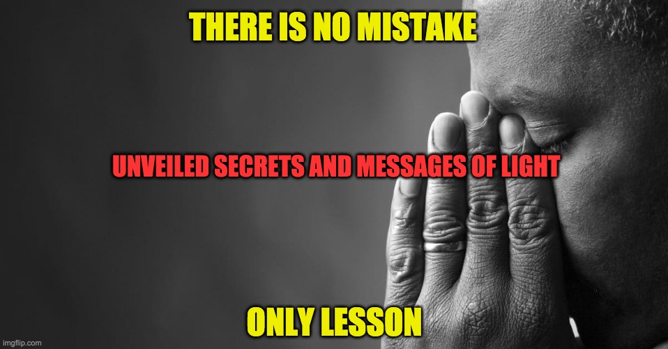MISTAKE AND LESSON | ONLY LESSON; THERE IS NO MISTAKE; UNVEILED SECRETS AND MESSAGES OF LIGHT | image tagged in mistake and lesson | made w/ Imgflip meme maker