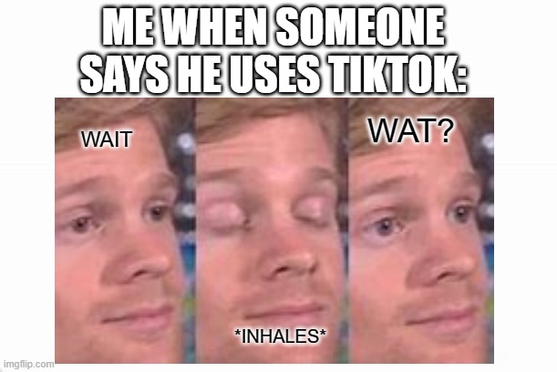 ME WHEN SOMEONE SAYS HE USES TIKTOK:; WAT? WAIT; *INHALES* | image tagged in tiktok | made w/ Imgflip meme maker