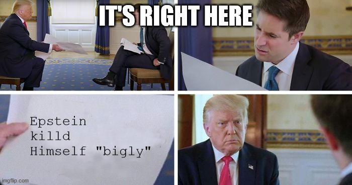 No More Questions | IT'S RIGHT HERE; Epstein killd Himself "bigly" | image tagged in trump sheet,epstein,funny,memes,vox | made w/ Imgflip meme maker