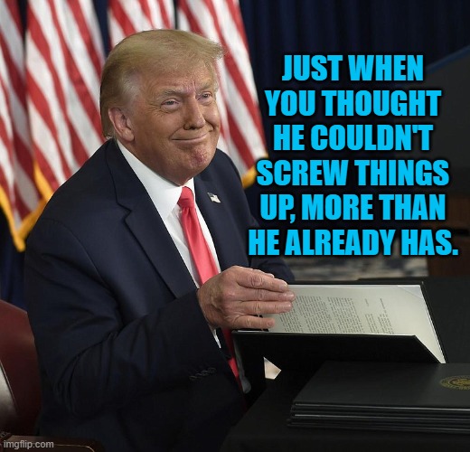 President Pandemic's Illconceived, Illegal Edicts | JUST WHEN YOU THOUGHT HE COULDN'T SCREW THINGS UP, MORE THAN HE ALREADY HAS. | image tagged in politics | made w/ Imgflip meme maker