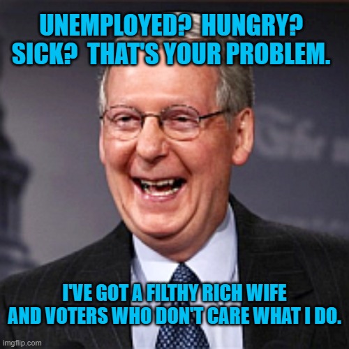 Empathy Is Just A Seven Letter Word | UNEMPLOYED?  HUNGRY? SICK?  THAT'S YOUR PROBLEM. I'VE GOT A FILTHY RICH WIFE AND VOTERS WHO DON'T CARE WHAT I DO. | image tagged in politics | made w/ Imgflip meme maker