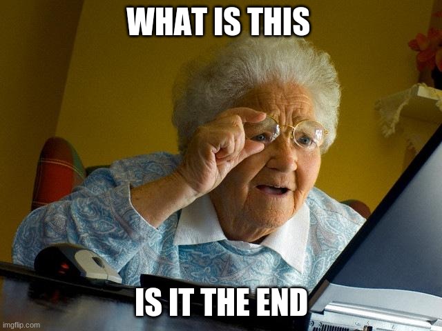 Grandma Finds The Internet Meme | WHAT IS THIS; IS IT THE END | image tagged in memes,grandma finds the internet | made w/ Imgflip meme maker