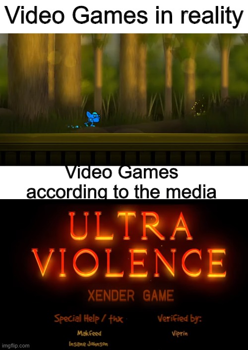 Video Games |  Video Games in reality; Video Games according to the media | image tagged in meme | made w/ Imgflip meme maker