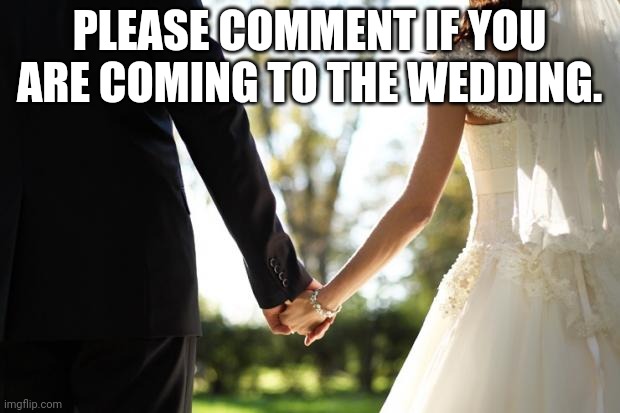 wedding | PLEASE COMMENT IF YOU ARE COMING TO THE WEDDING. | image tagged in wedding | made w/ Imgflip meme maker