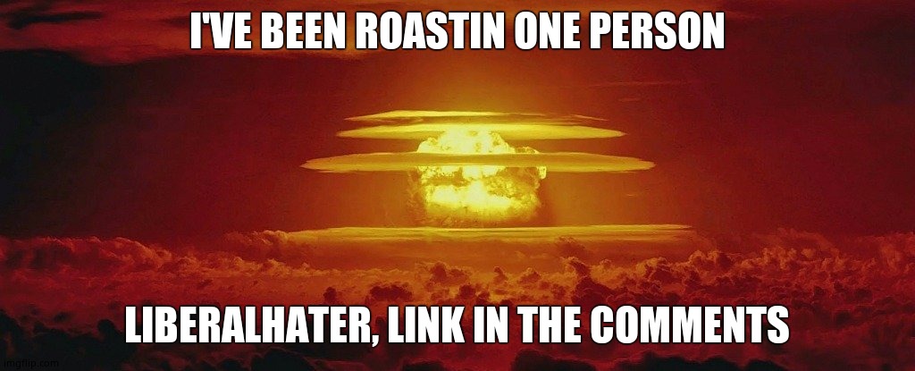 Nuke Nuclear Kaboom | I'VE BEEN ROASTIN ONE PERSON; LIBERALHATER, LINK IN THE COMMENTS | image tagged in nuke nuclear kaboom | made w/ Imgflip meme maker