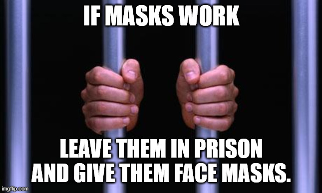 If masks work | IF MASKS WORK; LEAVE THEM IN PRISON AND GIVE THEM FACE MASKS. | image tagged in prison bars,prison,masks | made w/ Imgflip meme maker