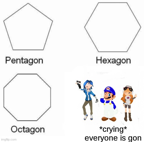 I watched deleted and cried in the corner. | *crying* everyone is gon | image tagged in memes,pentagon hexagon octagon,smg4,meggy,tari | made w/ Imgflip meme maker