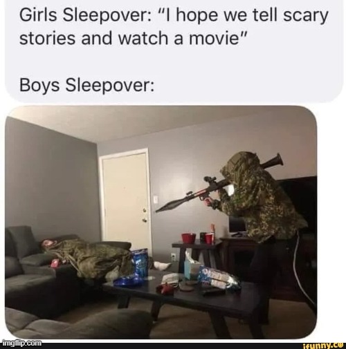 Boys vs Girls sleepovers | image tagged in boys vs girls | made w/ Imgflip meme maker
