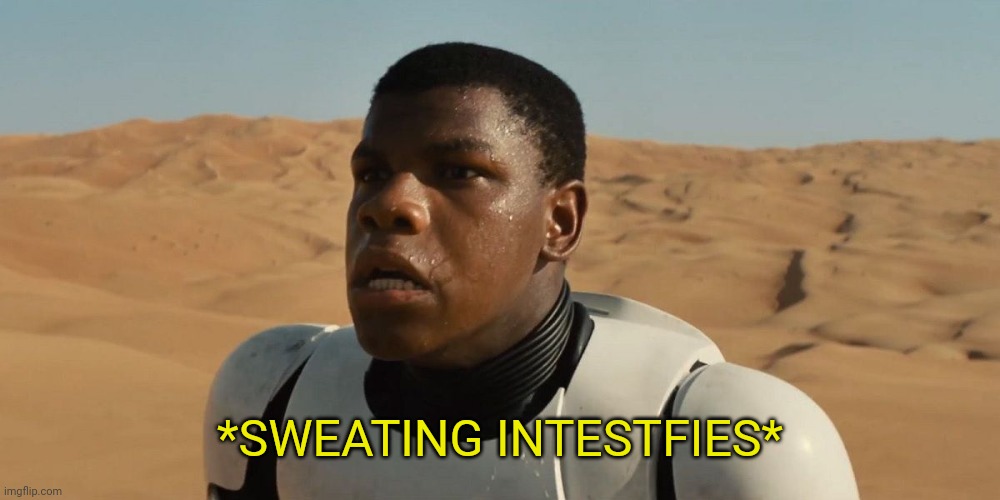 Confused Finn | *SWEATING INTESTFIES* | image tagged in confused finn | made w/ Imgflip meme maker