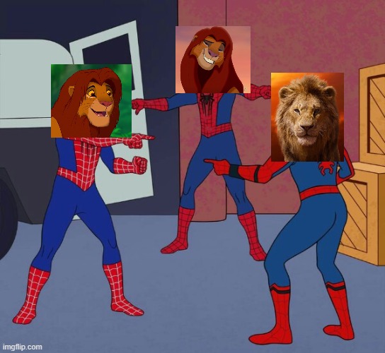 3 simbas | image tagged in spider man triple | made w/ Imgflip meme maker
