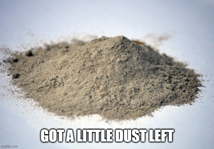 pile of dust | GOT A LITTLE DUST LEFT | image tagged in pile of dust | made w/ Imgflip meme maker
