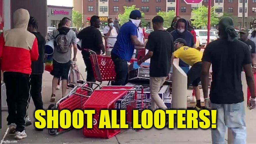 Shoot All Looters! | SHOOT ALL LOOTERS! | image tagged in looters,riots,liberals | made w/ Imgflip meme maker