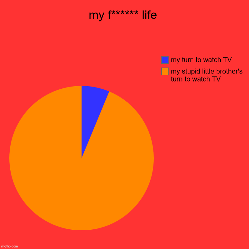 XD | my f****** life | my stupid little brother's turn to watch TV, my turn to watch TV | image tagged in charts,pie charts | made w/ Imgflip chart maker