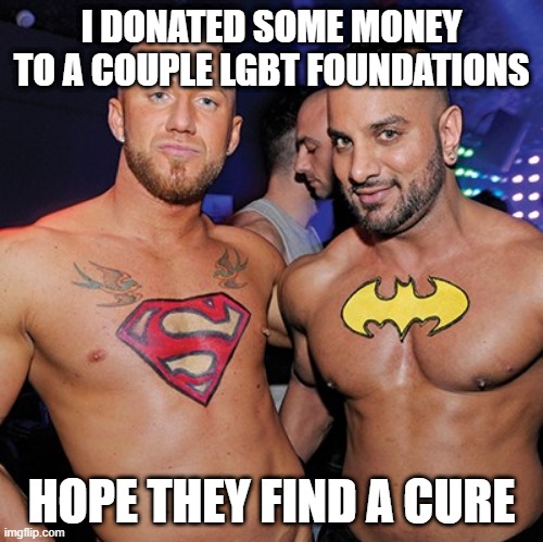 That's Not What They Do...... | I DONATED SOME MONEY TO A COUPLE LGBT FOUNDATIONS; HOPE THEY FIND A CURE | image tagged in gay super hero | made w/ Imgflip meme maker
