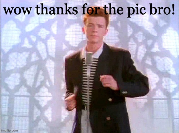 rickrolling | wow thanks for the pic bro! | image tagged in rickrolling | made w/ Imgflip meme maker