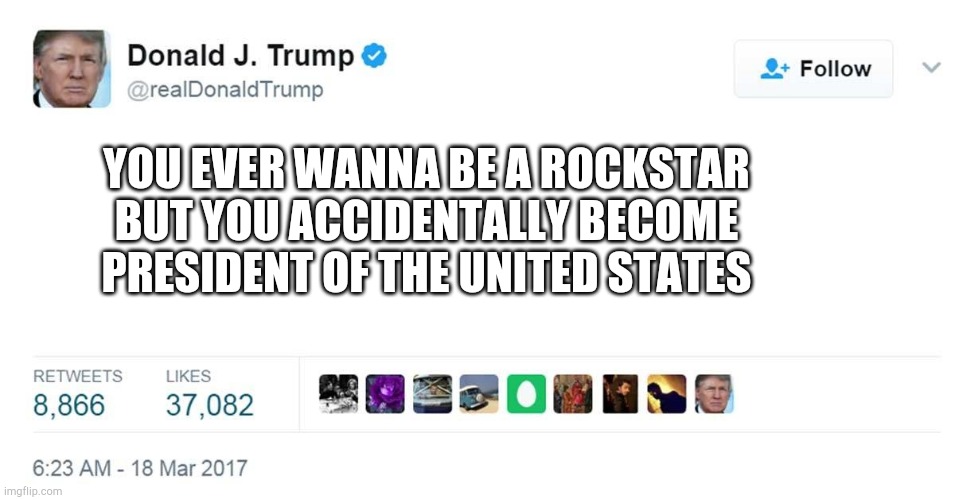 TRUMP TWEET BLANK | YOU EVER WANNA BE A ROCKSTAR BUT YOU ACCIDENTALLY BECOME PRESIDENT OF THE UNITED STATES | image tagged in trump tweet blank | made w/ Imgflip meme maker