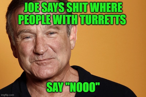 robin williams | JOE SAYS SHIT WHERE PEOPLE WITH TURRETTS SAY "NOOO" | image tagged in robin williams | made w/ Imgflip meme maker