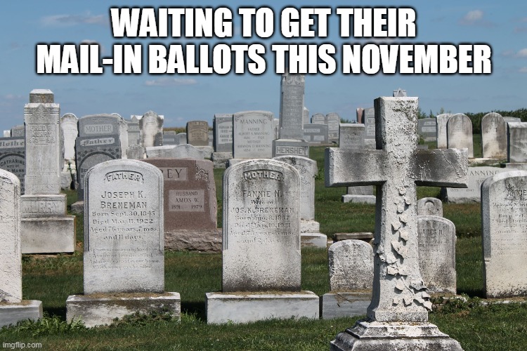Cemetary | WAITING TO GET THEIR MAIL-IN BALLOTS THIS NOVEMBER | image tagged in cemetary | made w/ Imgflip meme maker