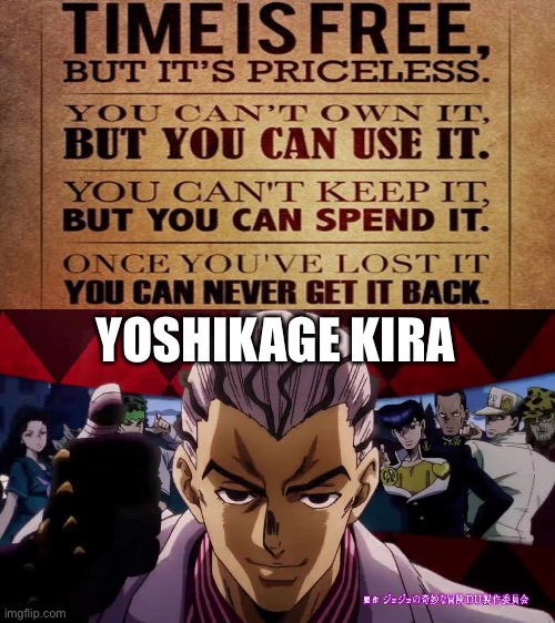 Kira queen | YOSHIKAGE KIRA | image tagged in another one bites the dust | made w/ Imgflip meme maker