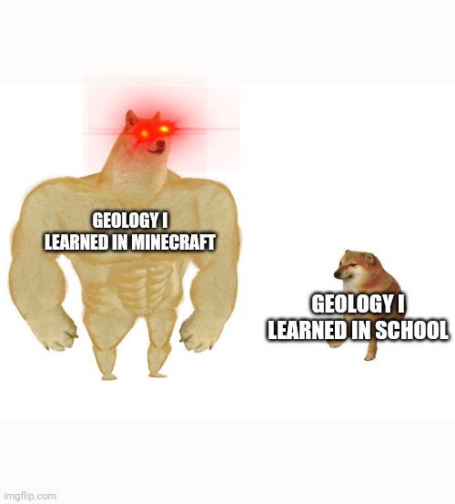 Big dog small dog | GEOLOGY I LEARNED IN MINECRAFT; GEOLOGY I LEARNED IN SCHOOL | image tagged in big dog small dog | made w/ Imgflip meme maker