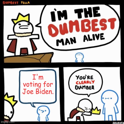 Voting for Joe Biden: Wickedly dumb! | I'm voting for Joe Biden. | image tagged in i'm the dumbest man alive,memes,joe biden,stupid liberals,wake up liberals | made w/ Imgflip meme maker