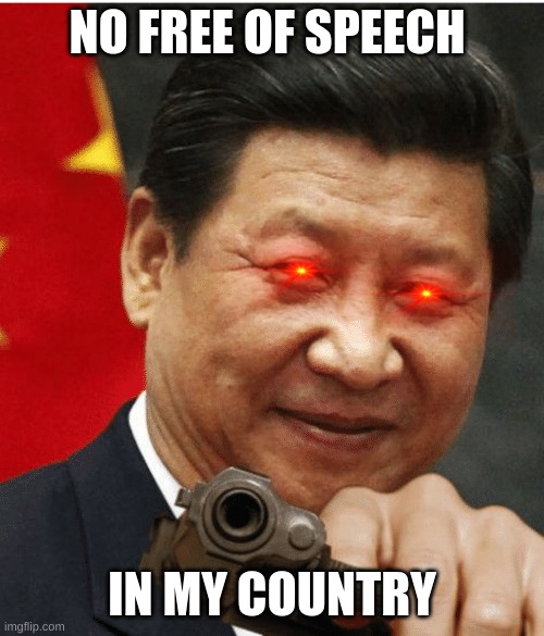 Xi Jinping | NO FREE OF SPEECH; IN MY COUNTRY | image tagged in xi jinping | made w/ Imgflip meme maker