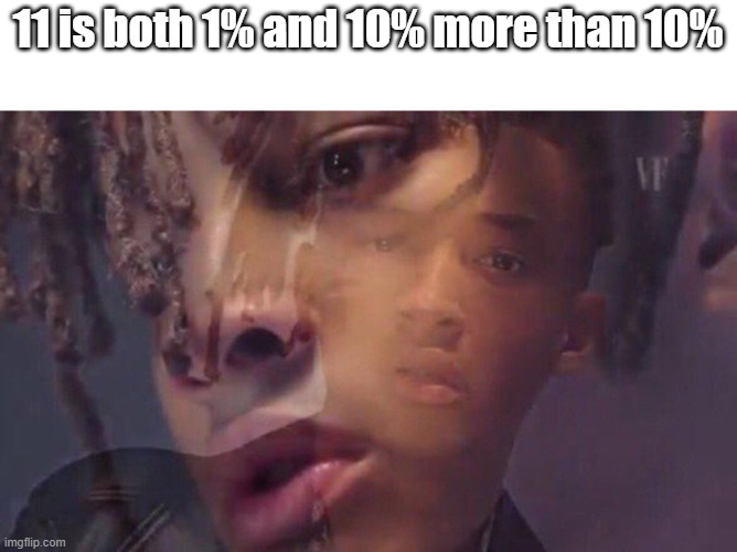 Jaden smith | 11 is both 1% and 10% more than 10% | image tagged in jaden smith | made w/ Imgflip meme maker