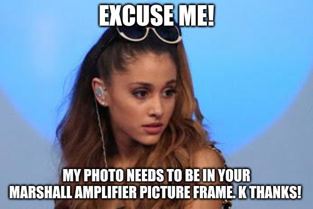 Ariana Grande Marshall Picture Frame | EXCUSE ME! MY PHOTO NEEDS TO BE IN YOUR MARSHALL AMPLIFIER PICTURE FRAME. K THANKS! | image tagged in ariana grande | made w/ Imgflip meme maker