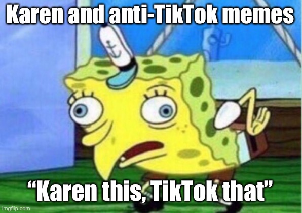 They are not funny. | Karen and anti-TikTok memes; “Karen this, TikTok that” | image tagged in memes,mocking spongebob,karen,tiktok,facts,random tag | made w/ Imgflip meme maker